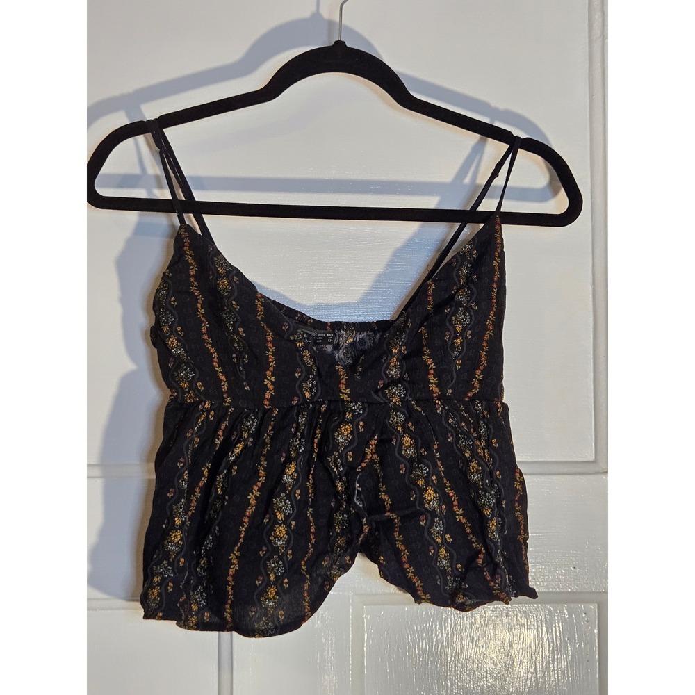 Volcom Womens Floral Stripe Cropped Camisole Top Black Medium B0432401